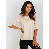Fashion Hunters Beige shiny formal blouse with short sleeves Cene