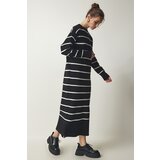 Happiness İstanbul Women's Black Striped Wrap Knitwear Dress Cene