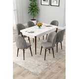 Hanah home trpezarijski set Rut, sto na razvlačenje i 6 stolica, bela ploča, noge boje oraha, siva tkanina Babyface | Eponuda.com
