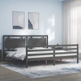 vidaXL Posteljni okvir z vzglavjem siv 200x200 cm trden les Cene