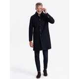 Ombre men's long single-breasted coat with collar and undercoat - navy blue