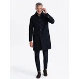 Ombre Men's long single-breasted coat with collar and undercoat - navy blue