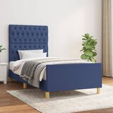 Maison Chic Posteljni okvir - Enojna postelja - Postelja za odrasle brez vzmetnice Modra 90x200 cm Tkanina-J7420, (21765109) | Shoptok.si