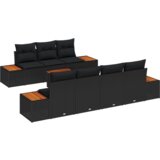 vidaXL 8-delni vrtni kavč set z blazinami Črn Poly Rattan Akacija | Shoptok.si