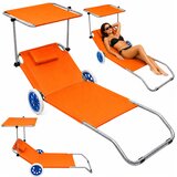  Sklopiva ležaljka za plažu s kotačima i sjenicom - narančasta Cene