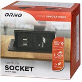 Orno OR-GM-9029(GS)/B vgradna pohištvena vtičnica Schuko z 2 USB priključkoma | Shoptok.si