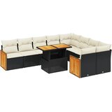  10-dijelni set vrtnih sofa s jastucima crni od poliratana Slike