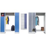 Wolf Garderobni sistem s predelki za zaklepanje, 10 predelkov ob straneh, 10 obešalnikov za obleke, skupna širina 1470 mm, širina predelka 298 mm, sve | Shoptok.si