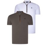 Dewberry DUAL SET T8571 ZIPPER MENS T-SHIRT-WHITE-KHAKI Cene