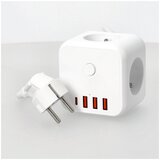  Kockasti produžni kabl sa prekidačem LINEA 3x230V + 4xUSB A/C, beo | Eponuda.com