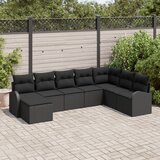 vidaXL 8-delni vrtni kavč set z blazinami črn poly ratan | Shoptok.si