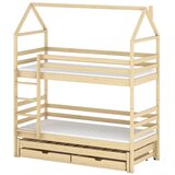 Molarem Home Drveni dječji krevet na kat Dalia s tri kreveta i ladicom - svijetlo drvo - 180x80 cm - Madrac PE pjena 8 cm-spužvasti madrac | shoptok.hr