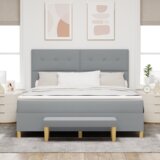  Postelja s skrinjo z vzmetnico in klopjo svetlo siva 180x200 cm tkanina, (22083697) | Shoptok.si