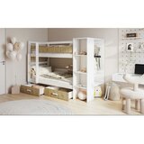 Molarem Home Drveni dječji krevet na kat Apollo s ladicom i policama - bijeli - svijetlo drvo - 200x90 cm - Bez madraca | shoptok.hr