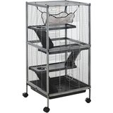 PawHut Jeklena kletka za glodavce, hrčke in činčile s tremi nadstropji, 4 kolesi, visečo mrežo in odstranljivim pladnjem 52 x 52 x 113,5 cm, (20744649) | Shoptok.si