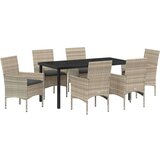  Set blagovanja od 7 dijelova s jastučićima svijetlosivog poli ratana Vrtni stol crni 160x80x73 cm s kaljenim staklom | shoptok.hr