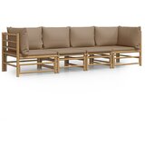 The Living Store Vrtna sedežna garnitura 4-delna s taupe blazinami bambus - Vrtna Sedežna Garnitura, (21421619) | Shoptok.si
