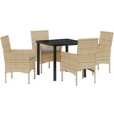  5-dijelni set za blagovanje u vrtu s jastučićima Bež poliratan vrtni stol Crn 80x80x73 cm Staklo otporno na temperaturu | shoptok.hr