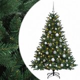  Umjetno božićno drvce s kuglicom 120 cm 150 LED lampica - Zelena 120 cm s LED-ima i srebrnim lopticama | shoptok.hr