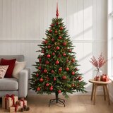  Umjetno božićno drvce s kuglicom 120 cm 150 LED lampica - Zelena 120 cm s LED-ima i crvenim lopticama | shoptok.hr
