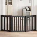 vidaXL Vrata za pse zložljiva 3 paneli črna 150 cm topolovina | Shoptok.si