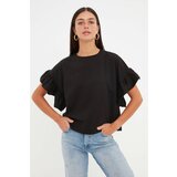 Trendyol Black Ruffle Detailed Knitted T-Shirt Cene