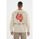 Trendyol Beige Men's Oversize Long Sleeve Crew Neck Printed Sweatshirt Cene