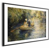  Plakat Boat crossing - painting of two women sailing a boat on a river 90x60 Crni okvir s margom | shoptok.hr