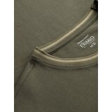 Ombre Men's cotton longsleeve with U neckline with stripes and embroidery - olive | ePonuda.com