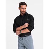 Ombre Men's cotton shirt with pocket REGULAR FIT - black | Shoptok.si