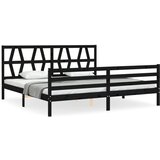 The Living Store Posteljni okvir z vzglavjem črn 200x200 cm trden les - Posteljni Okvir, (21523354) | Shoptok.si