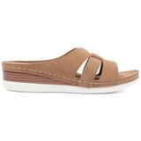 Shelvt Comfortable low-heeled wedge flip-flops beige | Shoptok.si
