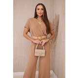 Kesi Włoski Overalls with a decorative belt at the waist Camel