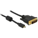 Delock HDMI/DVI adapterski kabel HDMI-mikro-D vtič, DVI-D 24+1-polni vtič 2 m črna 83586 s feritnim jedrom, lahko se privije, pozlačeni konektorji HDM, (20416806) Cene