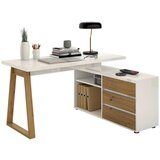 Stylife kotna pisalna miza leseni material bela, hrast artisan Cene