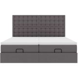 vidaXL Otomanski posteljni okvir z vzmetnicami siv 200x200cm um. usnje | Shoptok.si
