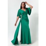 Lafaba Women's Green Short Sleeve Slit Long Plus Size Evening Dress Cene