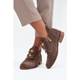 Zazoo Suede Women's Loafers with Decorative Flowers 3080 Dark Beige | Shoptok.si