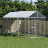vidaXL zunanja pasja ograda s streho srebrna 2x6x2,5 m pocinkano jeklo | Shoptok.si