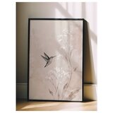 Wallxpert uramljena slika 115239, kolibri među belim poljskim cvetovima u bež tonovima, 30 x 40 cm, crni ram Cene