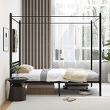  140 x 200 cm krevetni okvir s baldahinom, metalni bračni krevet, krevetni okvir, crna | shoptok.hr