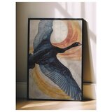 Wallxpert uramljena slika 115235, crni labud u letu ispred zlatnonarandžastih krugova, 50 x 70 cm, crni ram | Eponuda.com
