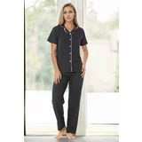 Dewberry U4716 Womens Short Sleeve Pyjama Set-BLACK