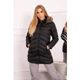 Kesi Quilted winter jacket with a hood and fur black