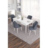 Hanah home trpezarijski set Eva, sto na razvlačenje i 4 stolice, bela ploča, dimno siva tkanina Babyface | Eponuda.com