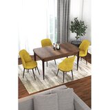 Hanah home trpezarijski set Via, sto na razvlačenje i 4 stolice, ploča u dekoru drveta Baroque, senf žuta tkanina Jerry | Eponuda.com