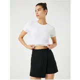 Koton Crop T-Shirt with Shiny Stones Detailed Crew Neck Short Sleeves