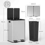  2 x 28 L dvostruke kante za otpad otvaranje na pedalu lako se čiste nehrđajući čelik plastika srebrna | shoptok.hr