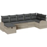 vidaXL 7-delni vrtni set kavčev z blazinami Svetlo siva Poli ratan | Shoptok.si