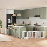 vidaXL Ograda za pse z vrati zložljiva 9 panelov bela 450 cm les | Shoptok.si